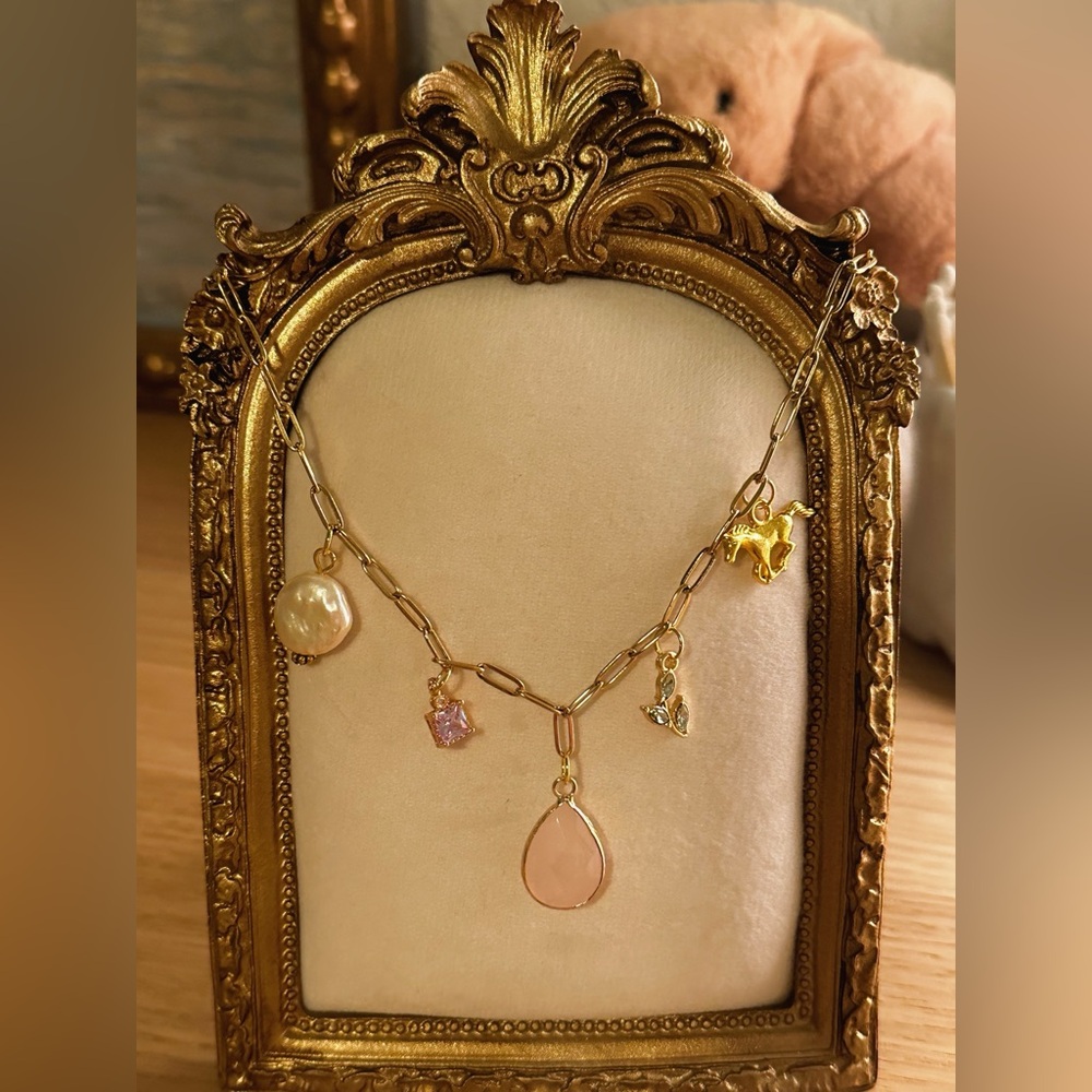 Real Rose Quartz 18K Gold Necklace
